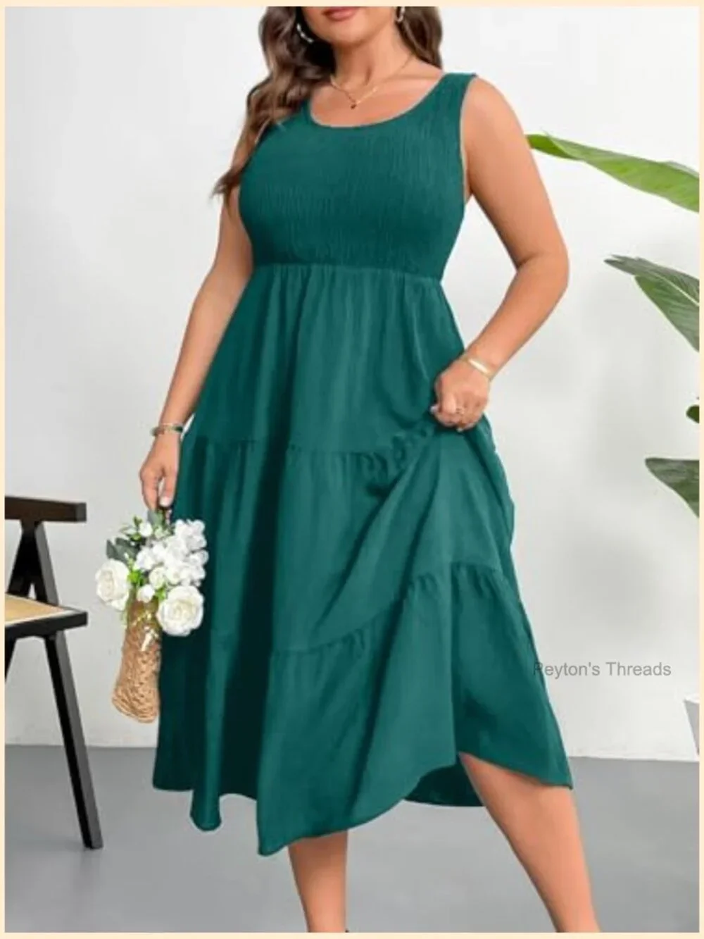 Plus Size Sleeveless Tank Dress Smocked Casual Loose Sundress Flowy Beach Midi